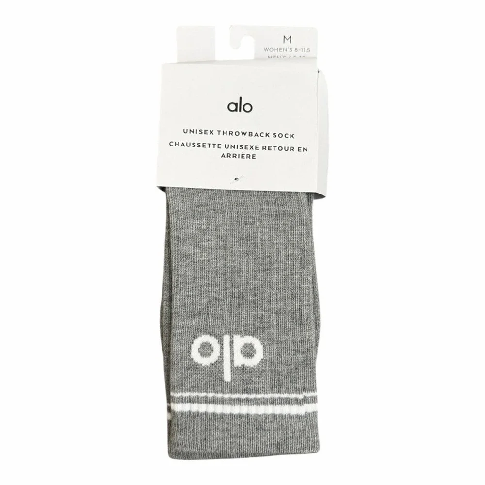 ALO Yoga Throwback Sock Unisex M Athletic Heather Grey/White New Retro Casual